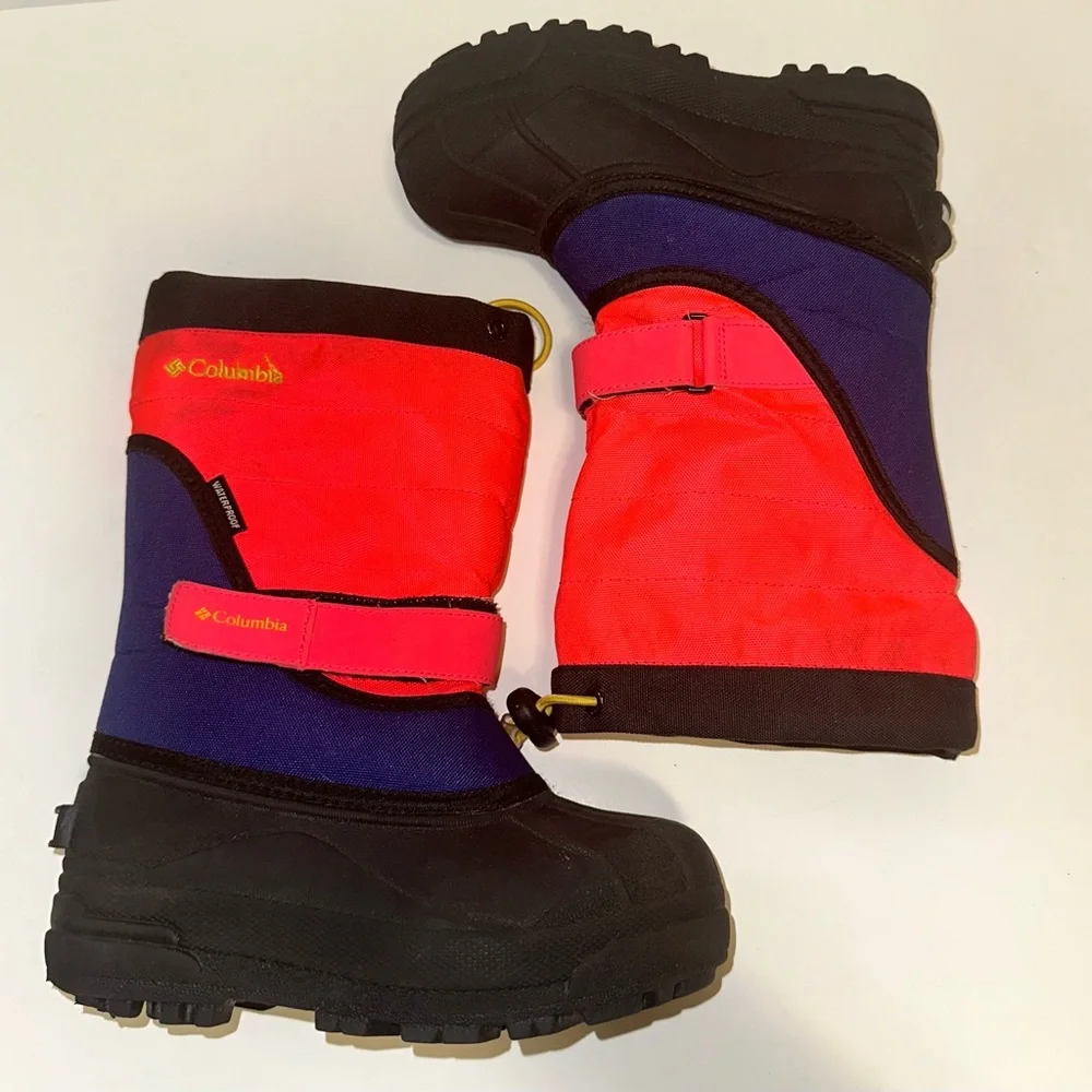 Columbia Powderbug Plus II Youth Neon Pink Blue Waterproof Winter Snow Boots‎ 13